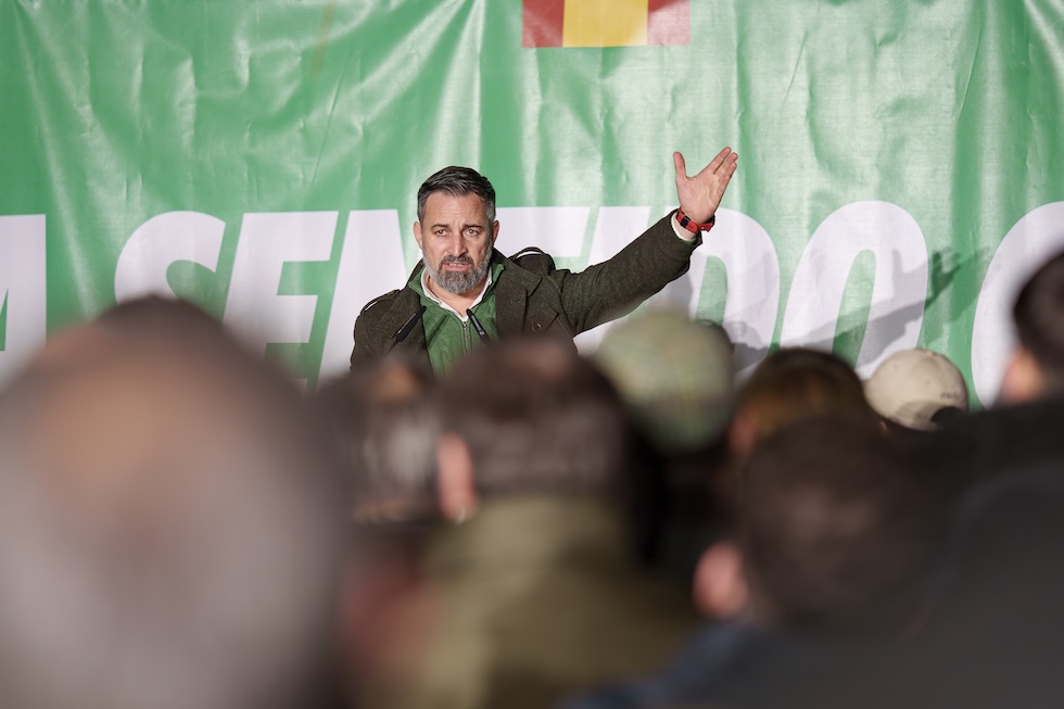 Il leader di Vox, Santiago Abascal, durante un comizio a Badajoz, il 16 dicembre 