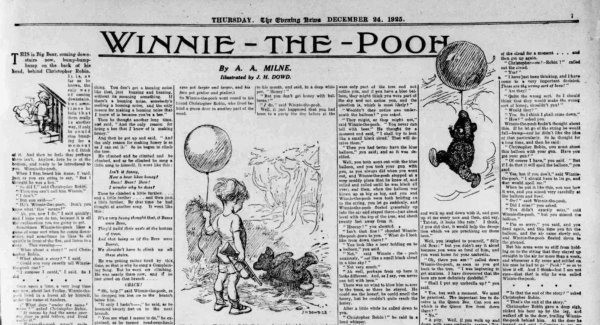 Il primo racconto in cui apparve Winnie the Pooh, 100 anni fa