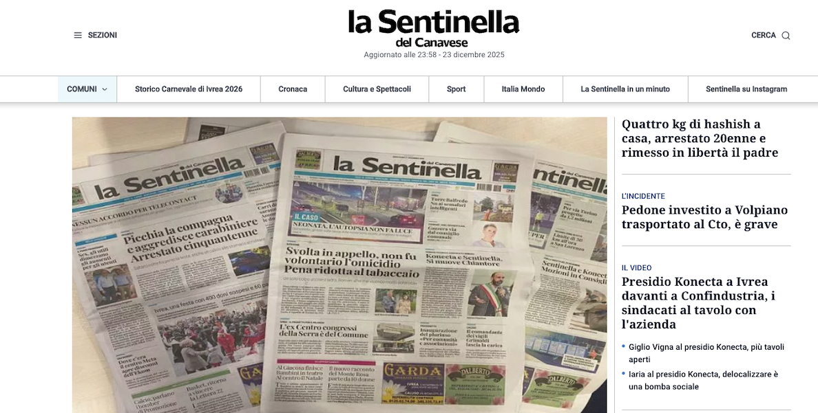 Il gruppo GEDI ha fatto un accordo per vendere la Sentinella del Canavese, storico giornale di Ivrea