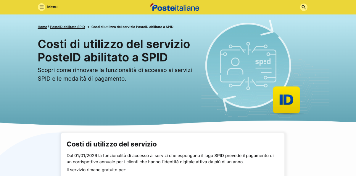 Da quest’anno il servizio di SPID di Poste Italiane è a pagamento