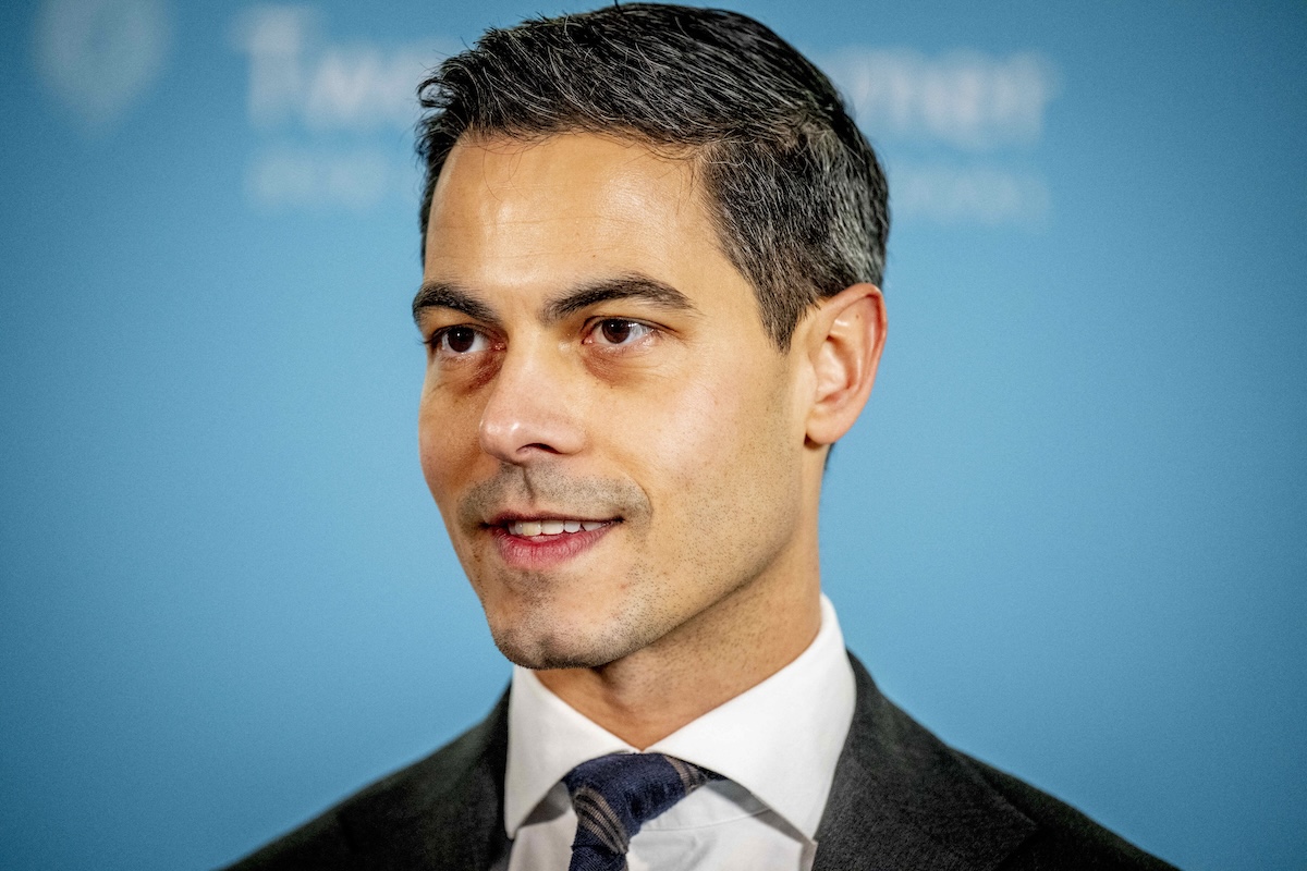 Rob Jetten durante l'annuncio dell'accordo per la creazione del governo, il 27 gennaio del 2026 all'Aia, nei Paesi Bassi (ANSA/Robin Utrecht/ABACAPRESS.COM)