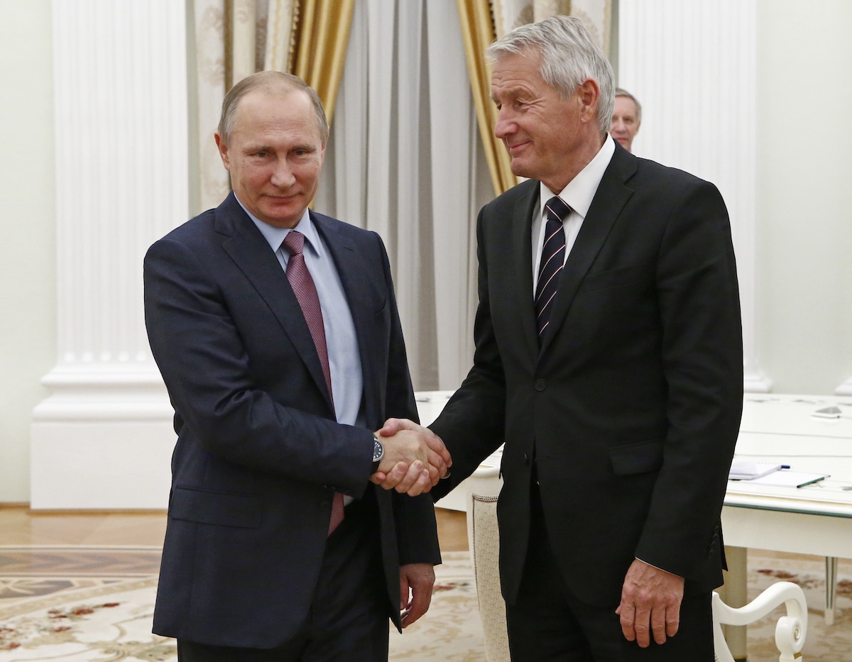 Thorbjørn Jagland, all'epoca segretario generale del Consiglio d'Europa, con Putin nel dicembre del 2016