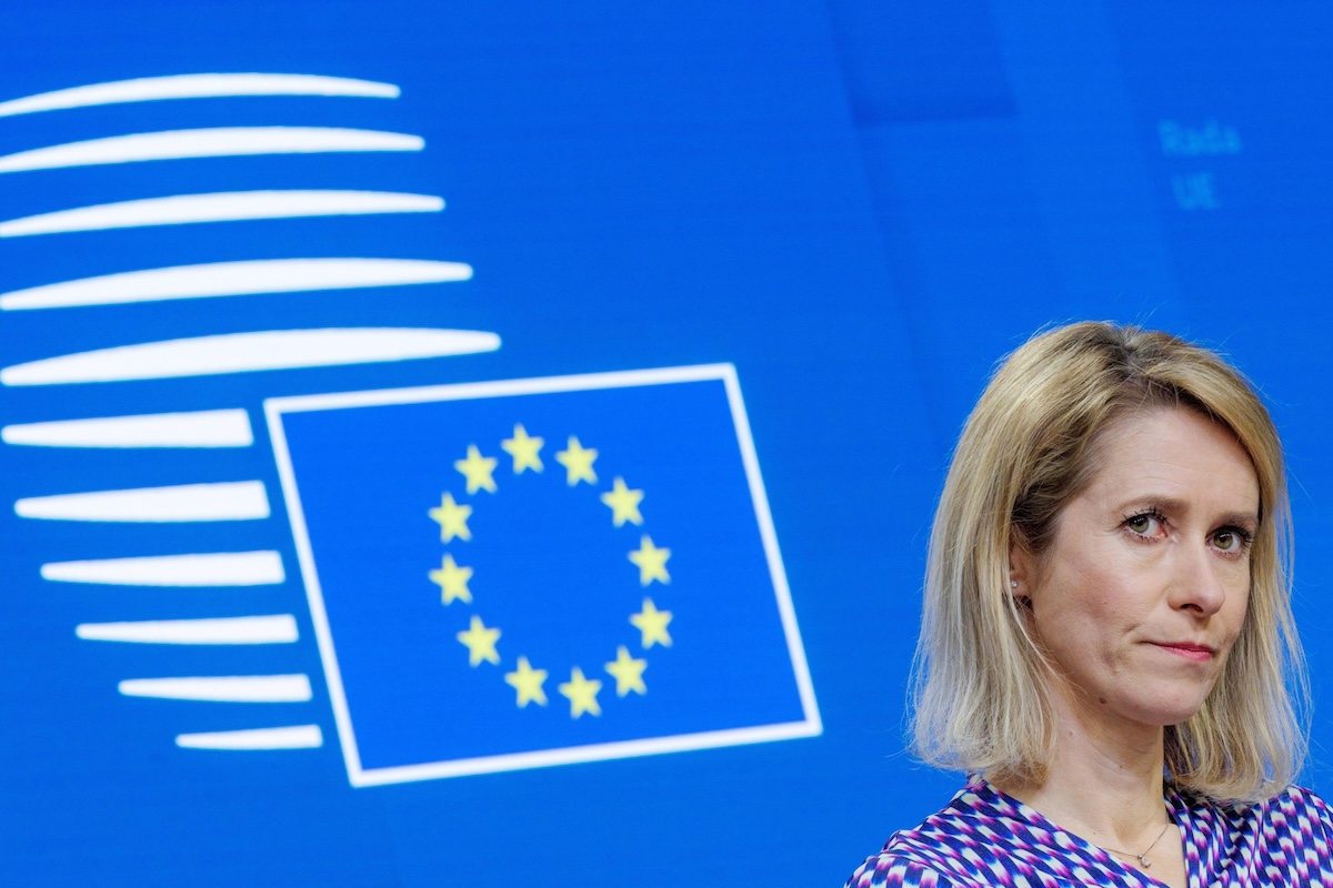 Kaja Kallas durante la conferenza stampa di oggi