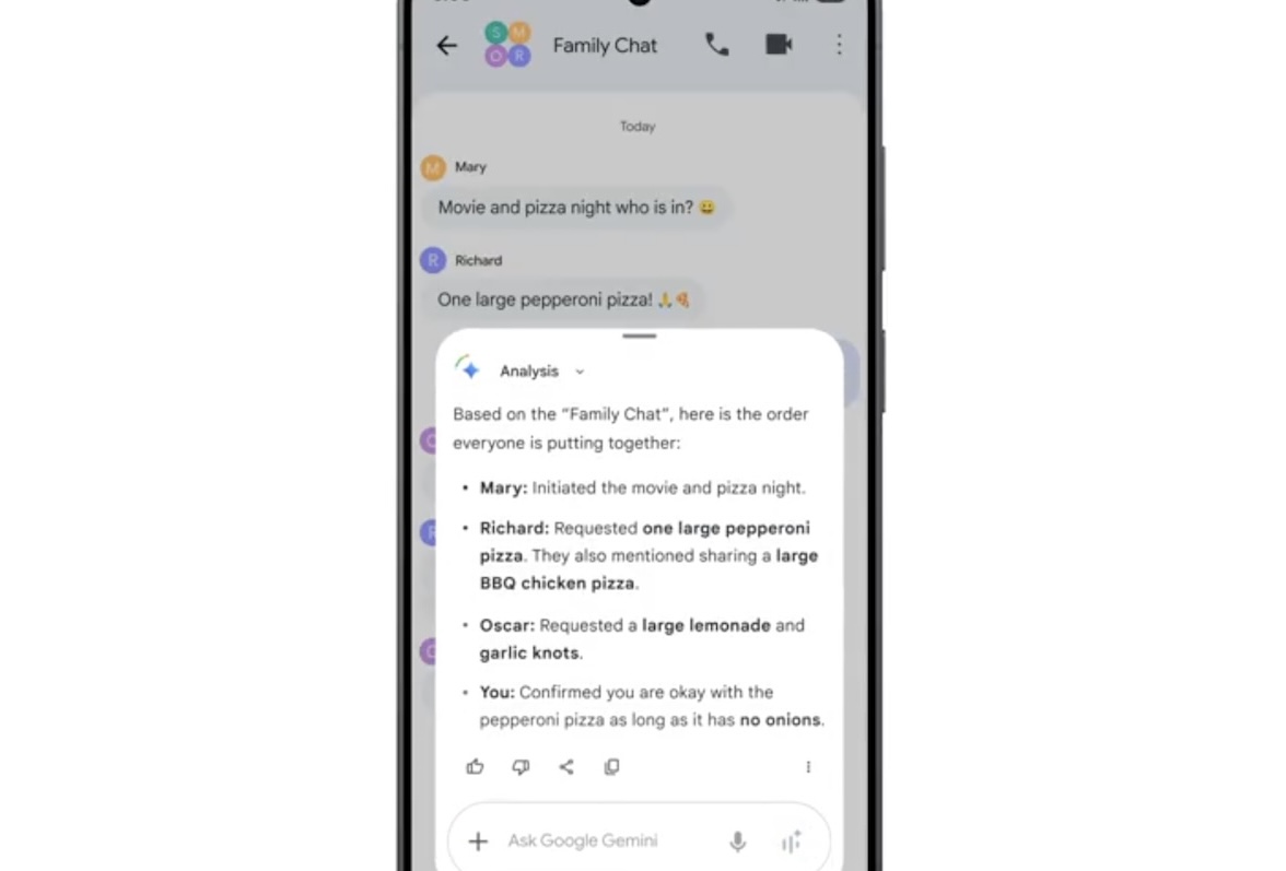 Il video in cui Gemini legge una chat di gruppo e ordina le pizze per tutti, in autonomia