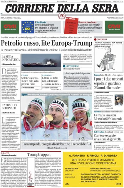 Le prime pagine di oggi Le prime pagine di oggi
