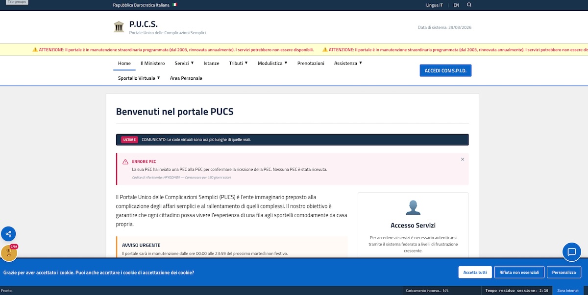 Questa parodia dei portali della pubblica amministrazione non si allontana molto dagli originali