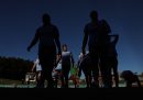 Le giocatrici della squadra di rugby New South Wales Waratahs escono dal campo