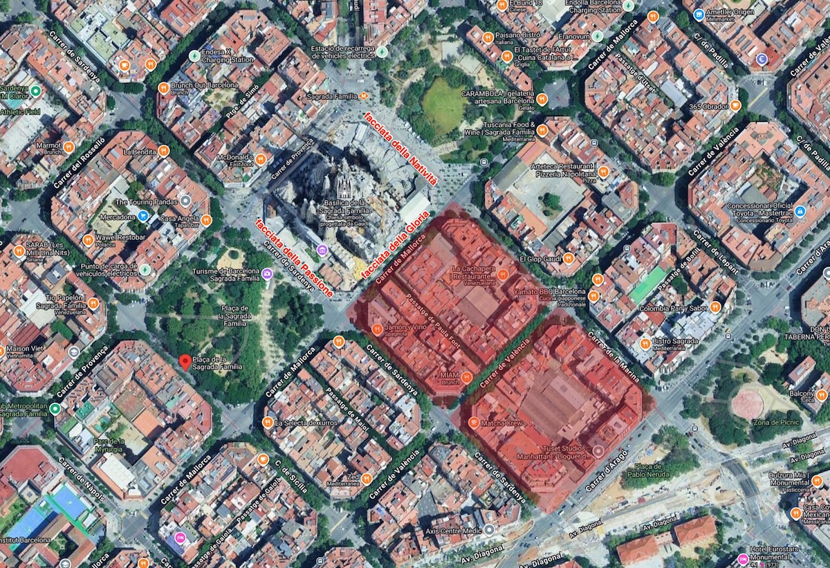 Una mappa della Sagrada Familia vista dall'alto