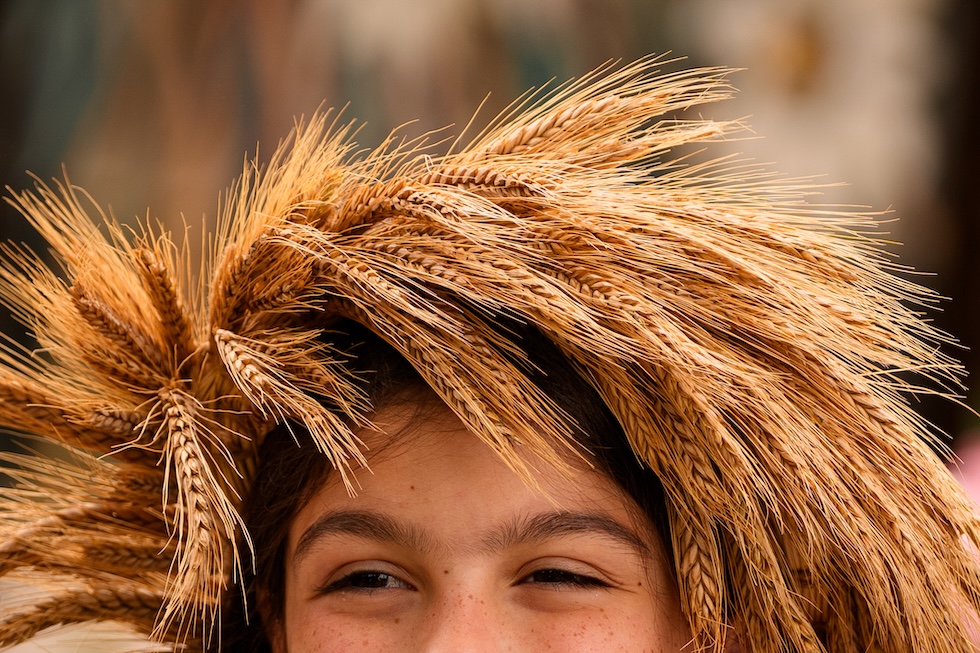 Una ragazza con una corona di spighe di grano a un evento folkloristico al museo nazionale del villaggio "Dimitrie Gusti"(AP Photo/Andreea Alexandru)
