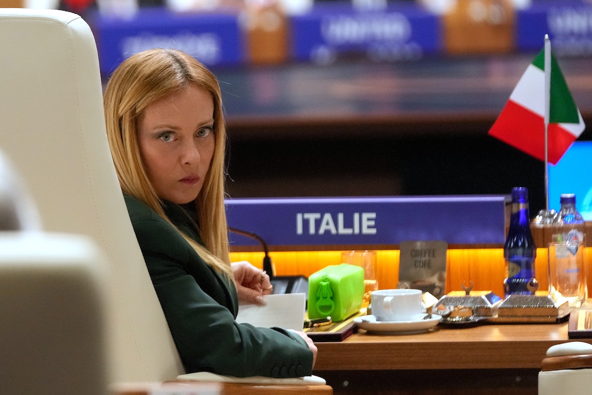 La presidente del Consiglio italiana Giorgia Meloni all'incontro della Nato, l'8 luglio 2026 (AP/Hussein Malla)