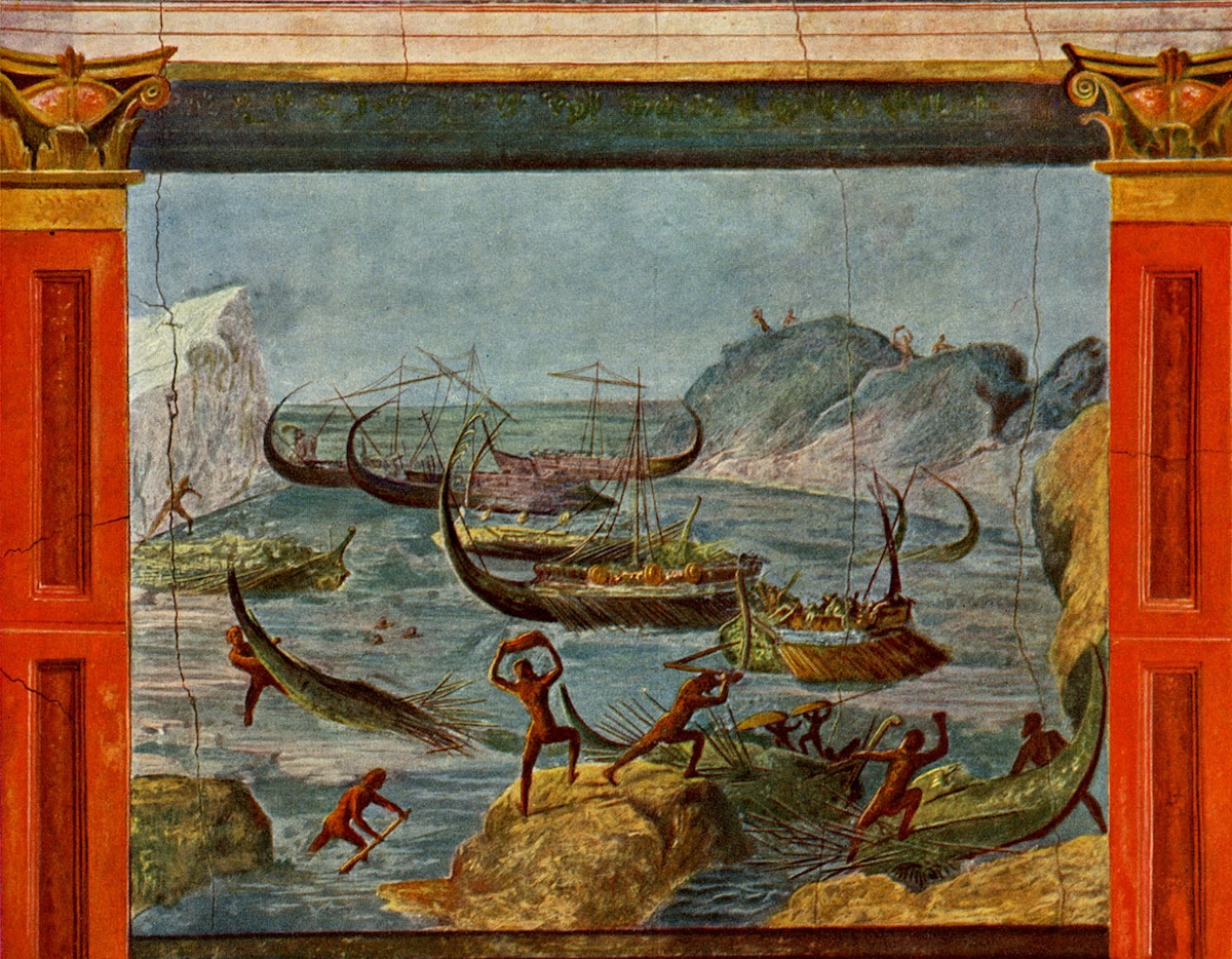 Le navi della flotta di Ulisse distrutte dai Lestrigoni