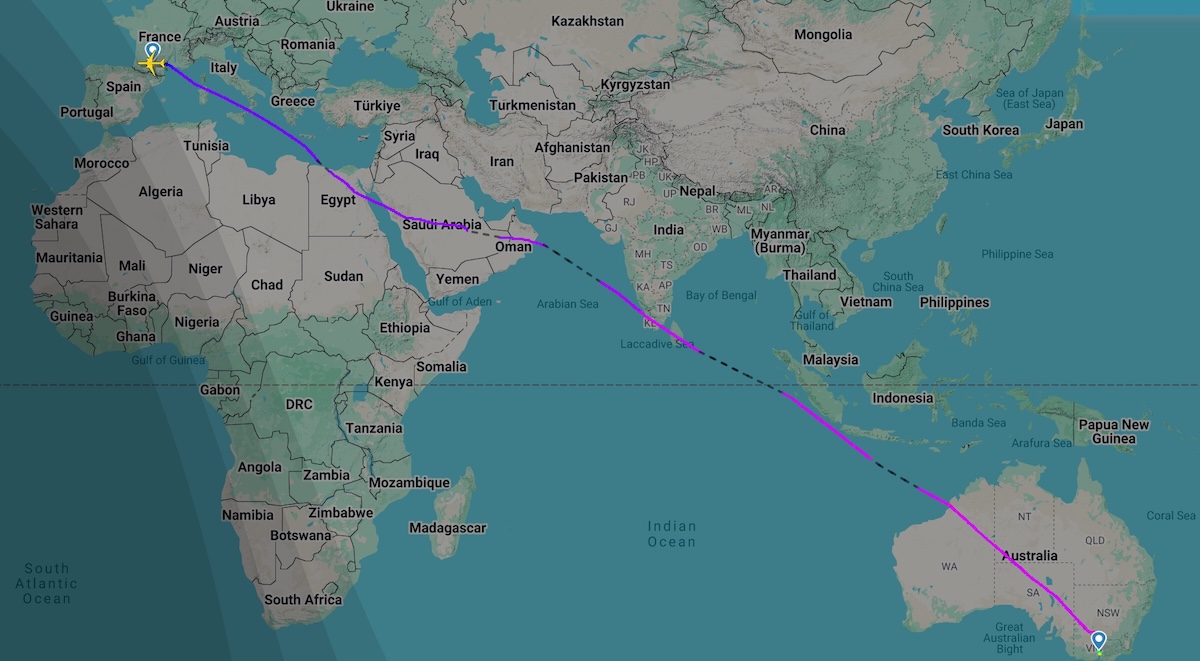 Il percorso del volo su Flightradar24