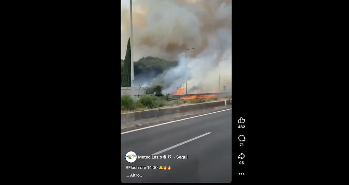 A Roma un grosso incendio ha bloccato il traffico sul grande raccordo anulare