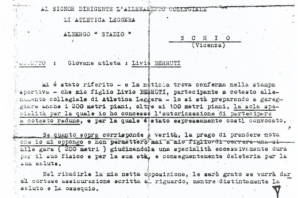 Leggi l'articolo: La lettera in cui il padre di Livio Berruti chiedeva che suo figlio non corresse i 200 metri