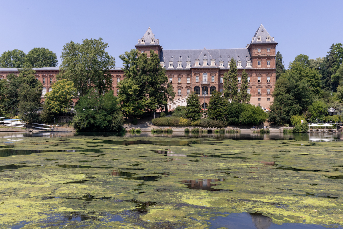 Foto di un’estate in secca e piena di alghe, per il Po a Torino