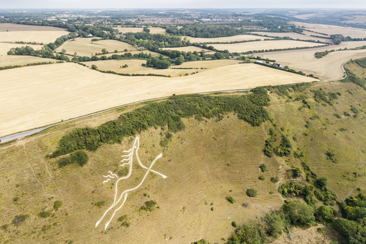 Una veduta aerea del Cavallo Bianco di Folkestone, disegnato su una collina (Brook Mitchell/Getty Images)
