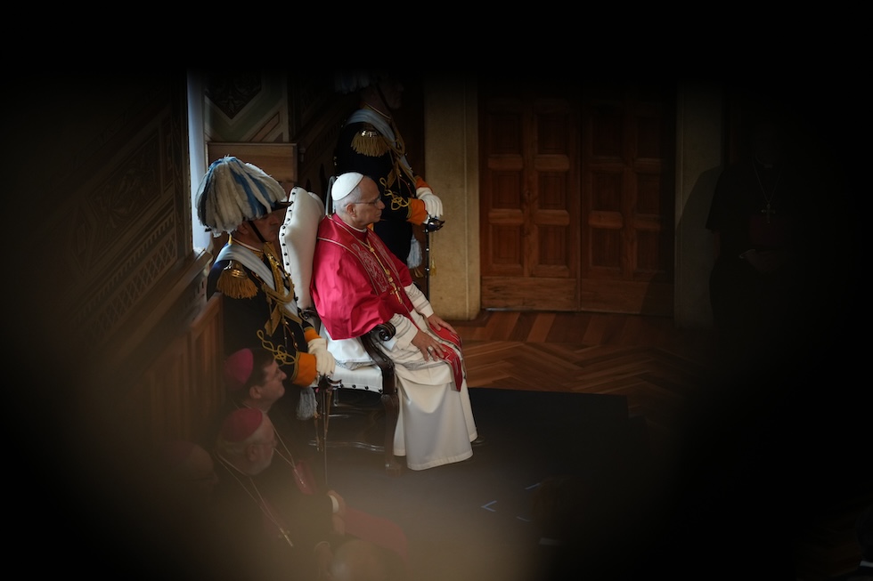 Papa Leone XIV al Palazzo Pubblico di San Marino (Andrew Medichini/AP)
