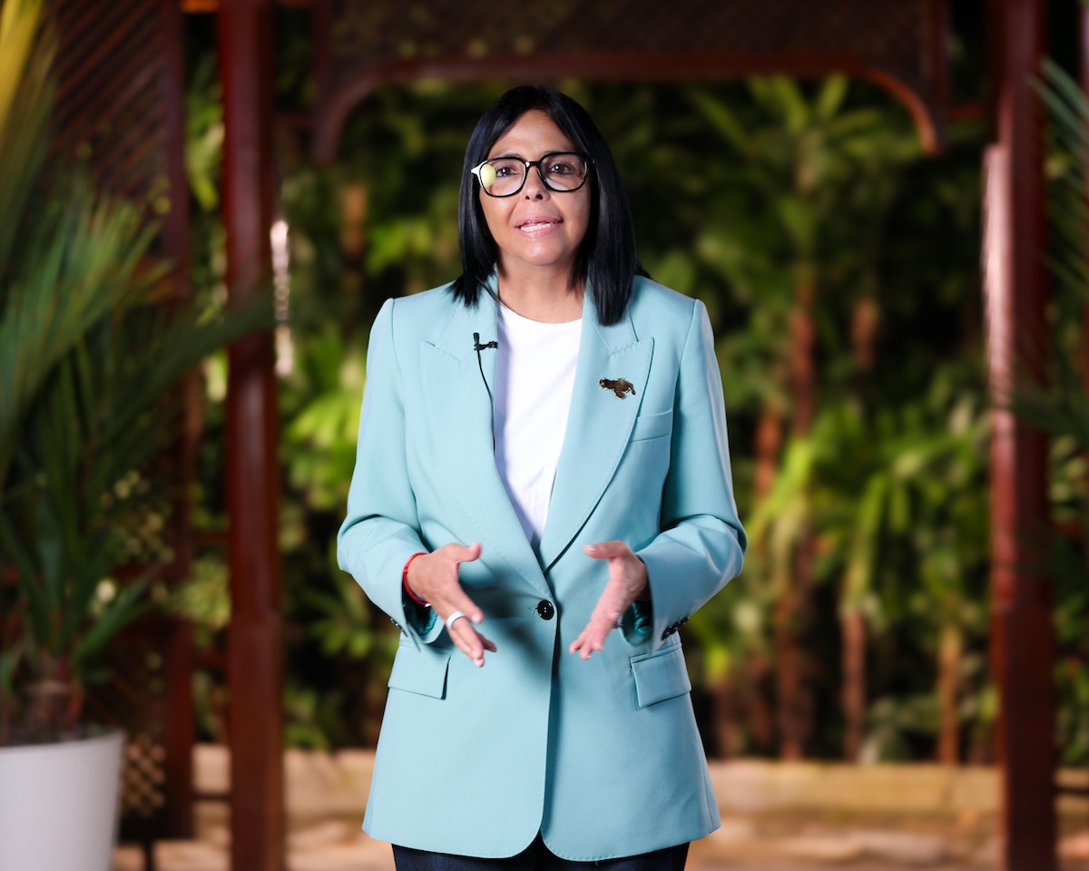 La presidente ad interim Delcy Rodríguez durante un discorso, il 24 agosto a Caracas