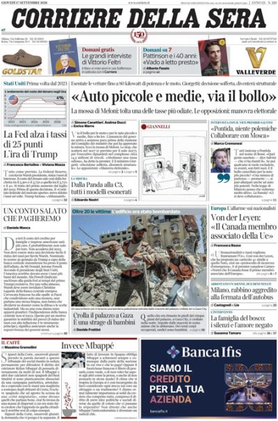 le prime pagine di oggi da Ilpost.it le prime pagine di oggi