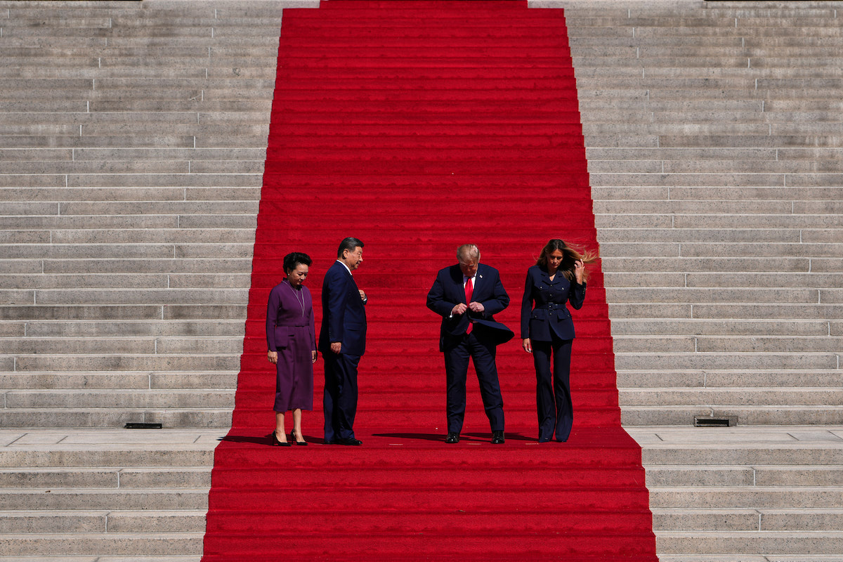 Da sinistra, Peng Liyuan, suo marito Xi Jinping, Donald Trump e sua moglie Melania Trump a settembre a Washington (AP Photo/Julia Demaree Nikhinson)