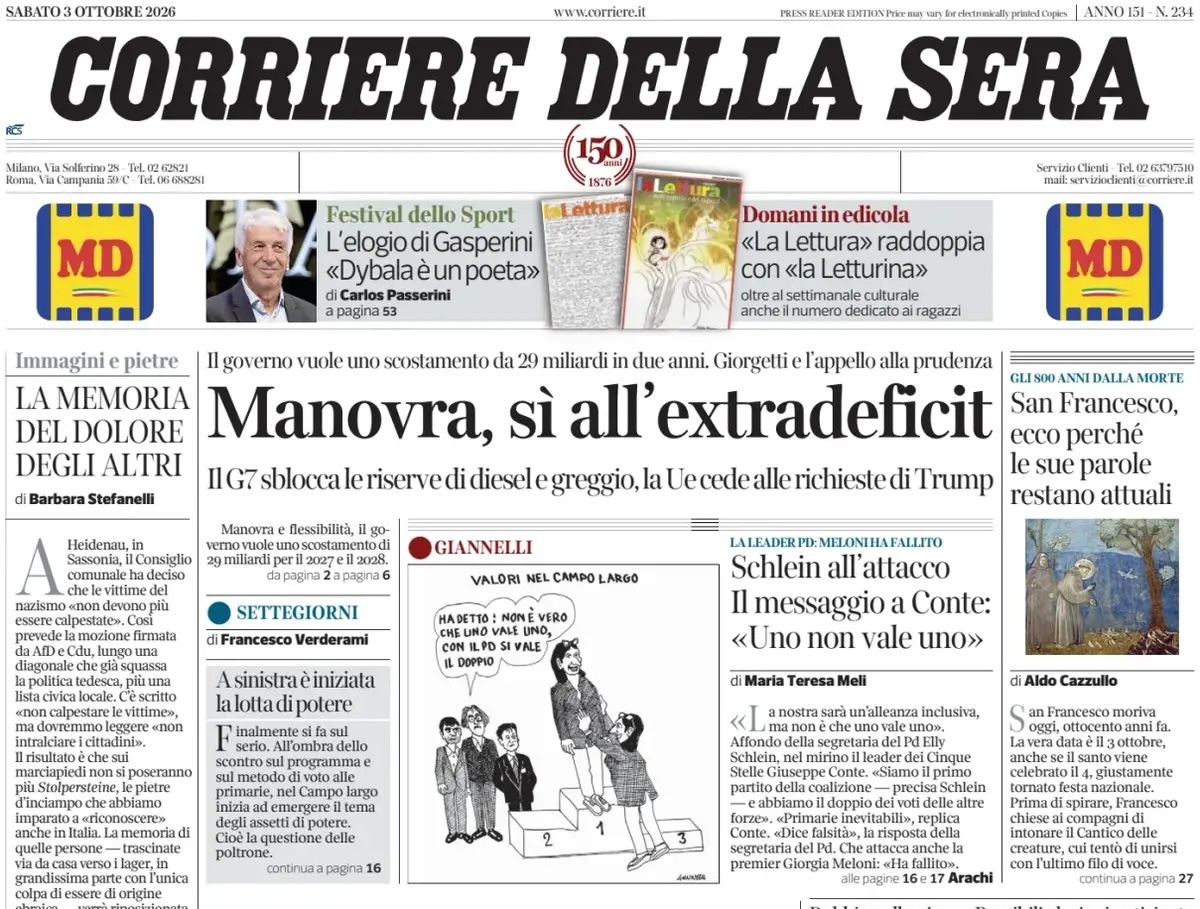 Le prime pagine di oggi