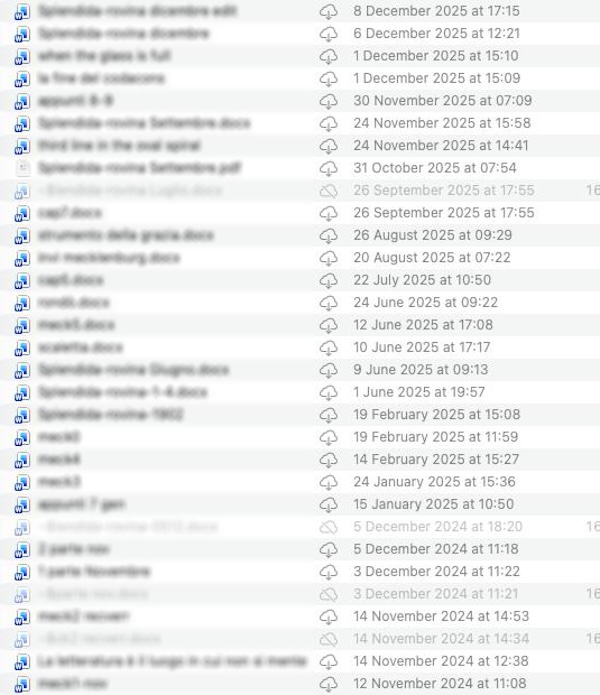Uno screenshot dei diversi file di testo salvati da Latronico