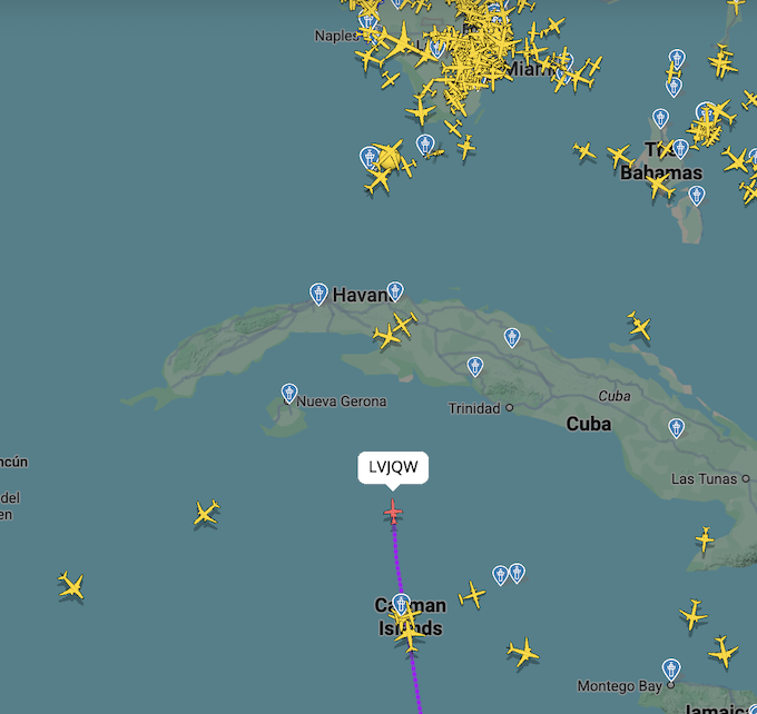 La posizione del Gulfstream verso le 13:30 di mercoledì (Flightradar24)